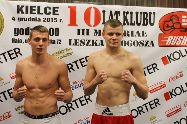 Mistrz Polski z klubu Rushh Kielce Daniel Adamiec (z prawej ) zmierzy się z Konstantinem Kohutem z Ukrainy.    