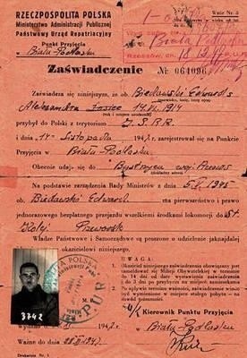 Karta repatriacyjna Edwarda Biedawskiego Fot. archiwum