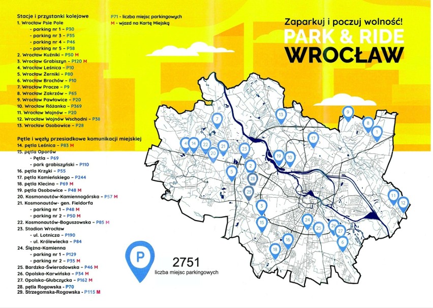 Lokalizacja parkingów P&R we Wrocławiu.