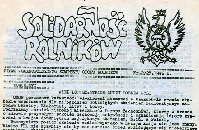 Okładka 2 numeru „Solidarności Rolników” z 1986 r.