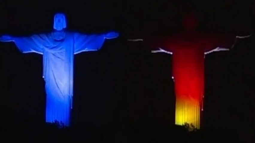 Mundial 2014: Pomnik Chrystusa w Rio de Janeiro w barwach Niemiec i Argentyny [ZDJĘCIA + WIDEO]