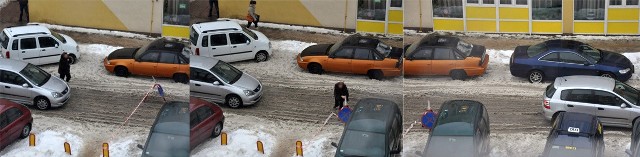 Kobieta wjechała "na chama" w strefę odśnieżania to i musi wyjechać. Blokada jej nie dotyczy.