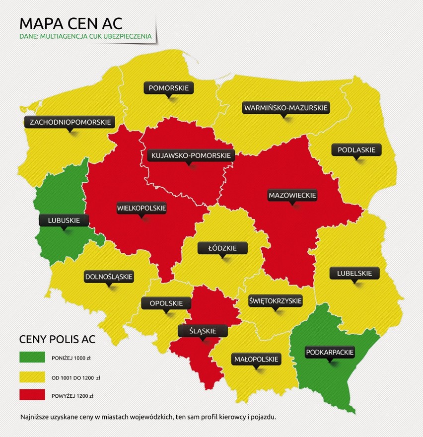 Mapa cen AC - dane CUK, Fot: CUK Ubezpieczenia