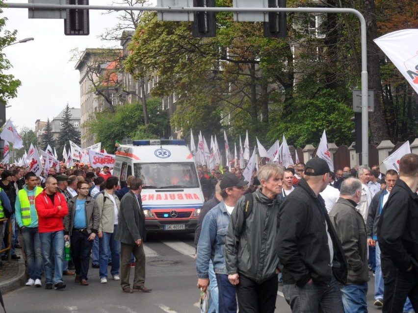 Protest związkowców w Katowicach