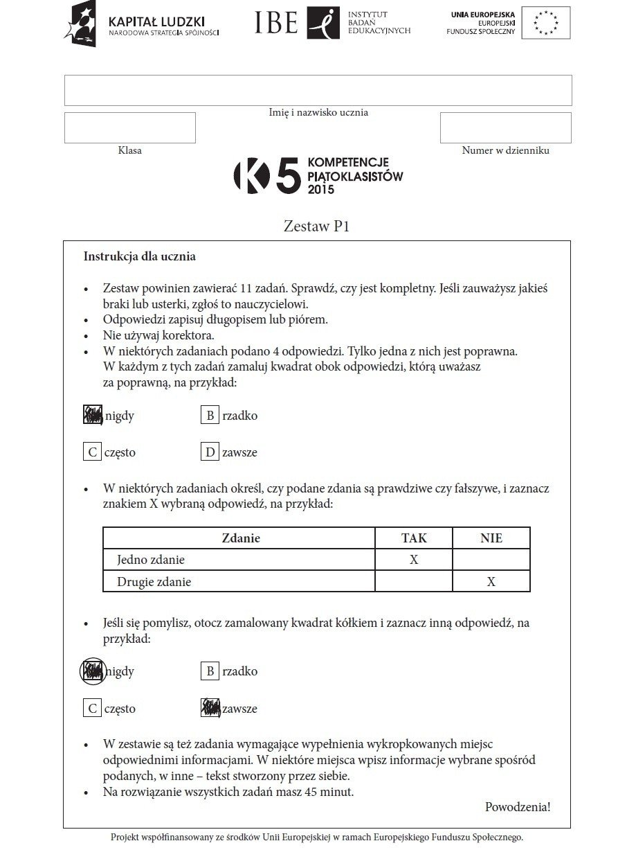 Diagnoza Klasa 3 Język Polski Sprawdzian piątoklasisty 2015. IBE bada kompetencje uczniów - język