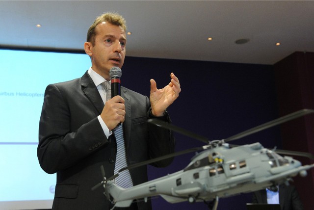 Guillaume Faury, prezes Airbus Helicopters na konferencji w Warszawie