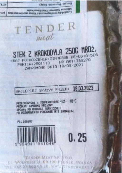 STEK Z KROKODYLA Z TENDER MEAT: SALMONELLA...