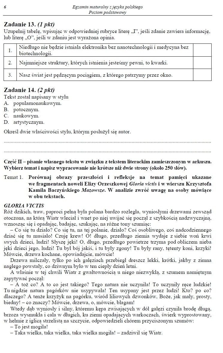 CKE: Matura 2013 - język polski podstawowy