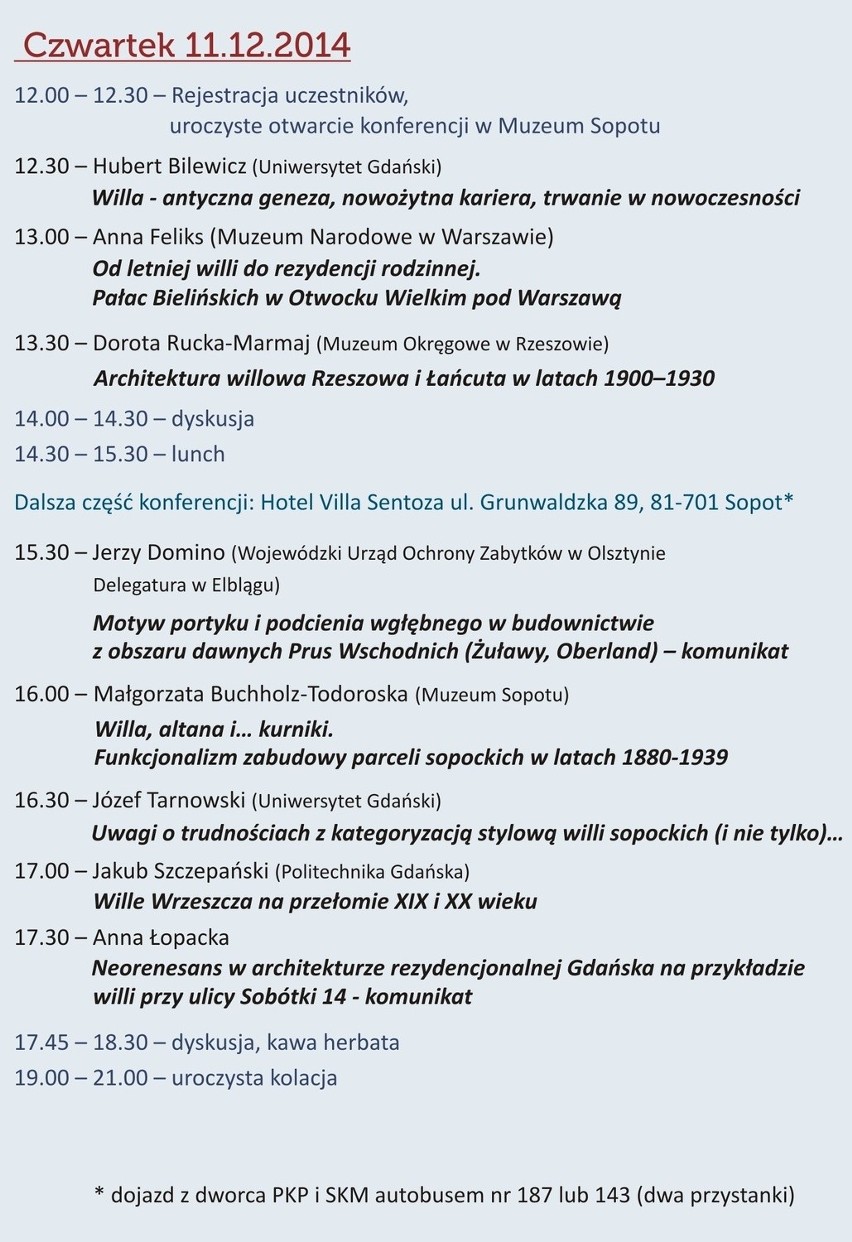 Sopot: Konferencja towarzysząca wystawie o architekturze willi i rezydencji sopockich [PROGRAM]