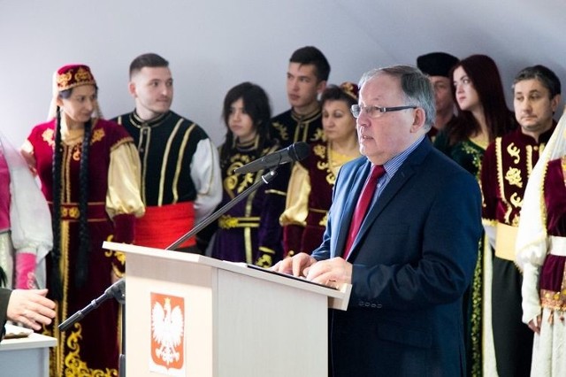 Bronisław Talkowski podczas otwarcia Centrum Edukacji i Kultury Muzułmańskiej w Kruszynianach