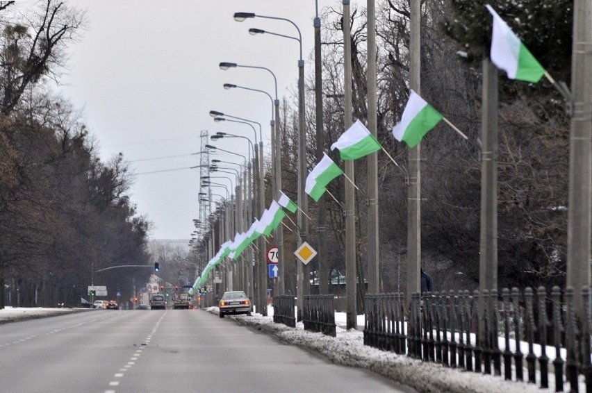 Flagi Lechii na ulicach Gdańska