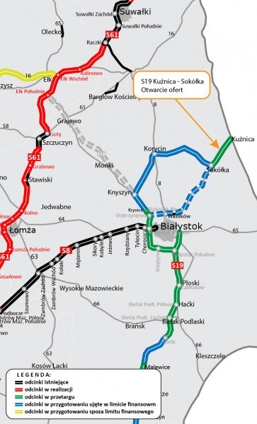 Siedem ofert wpłynęło w przetargu Projektuj i Buduj na odcinek S19 Kuźnica – Sokółka. Prace mają ruszyć w 2022 roku