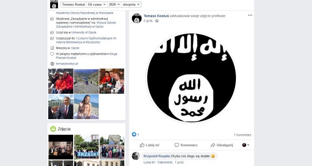 Flaga ISIS na profilowym zdjęciu posła Tomasza Kostusia na Facebooku