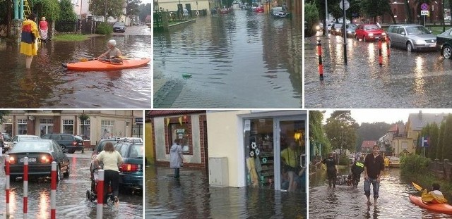 Ulice Ustki tuż po gwałtownej niedzielnej ulewie.