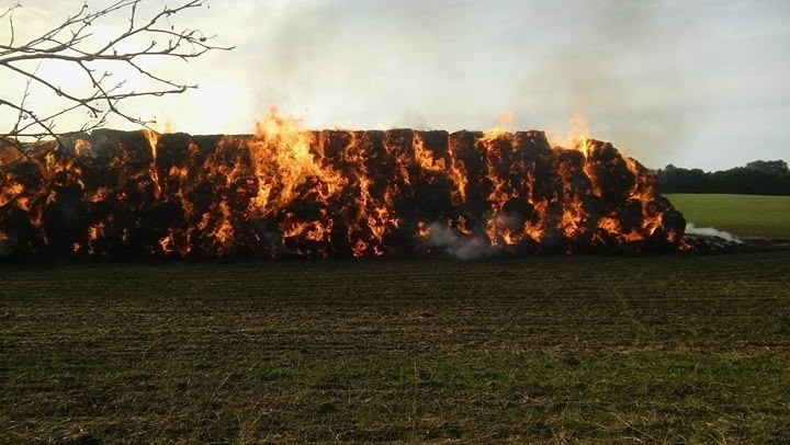 O  godzinie 15.30  w  Kłaninie doszło do pożaru  bel  siana....