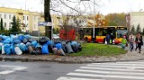 Góra liści przy krańcówce na ul. św. Franciszka z Asyżu