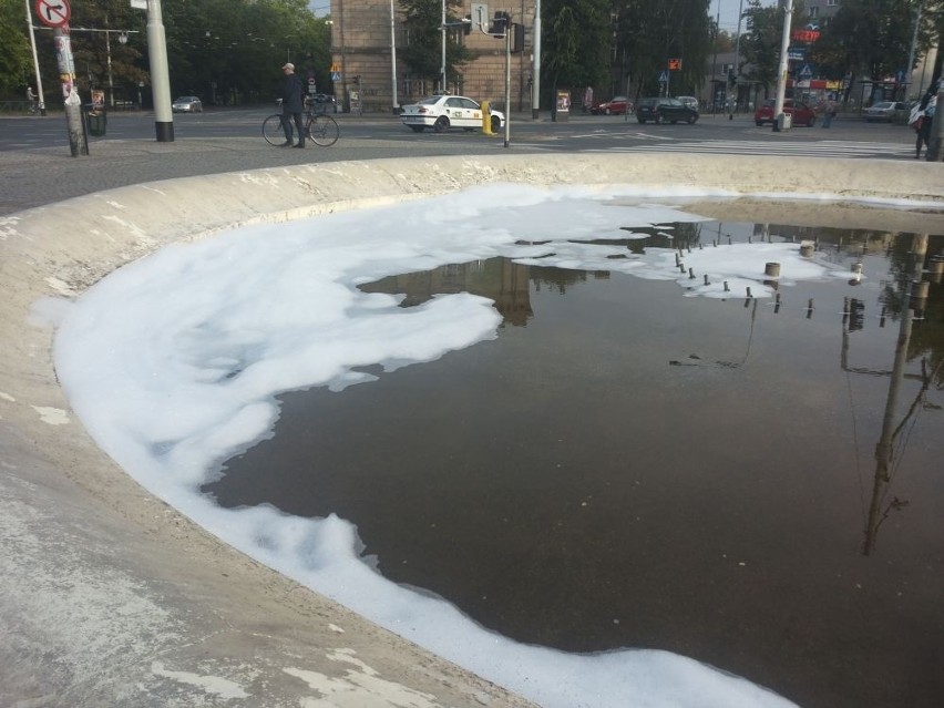 Wrocław: Spienili wodę w fontannie przy pl. Orląt Lwowskich [FOTO]