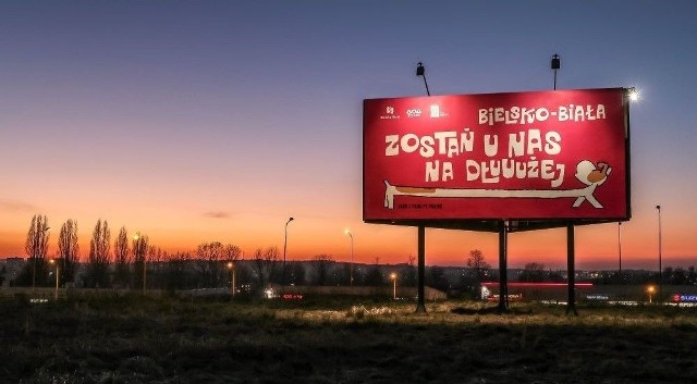 Plakat z Reksiem przy ul. Wyzwolenia w Bielsku-Białej