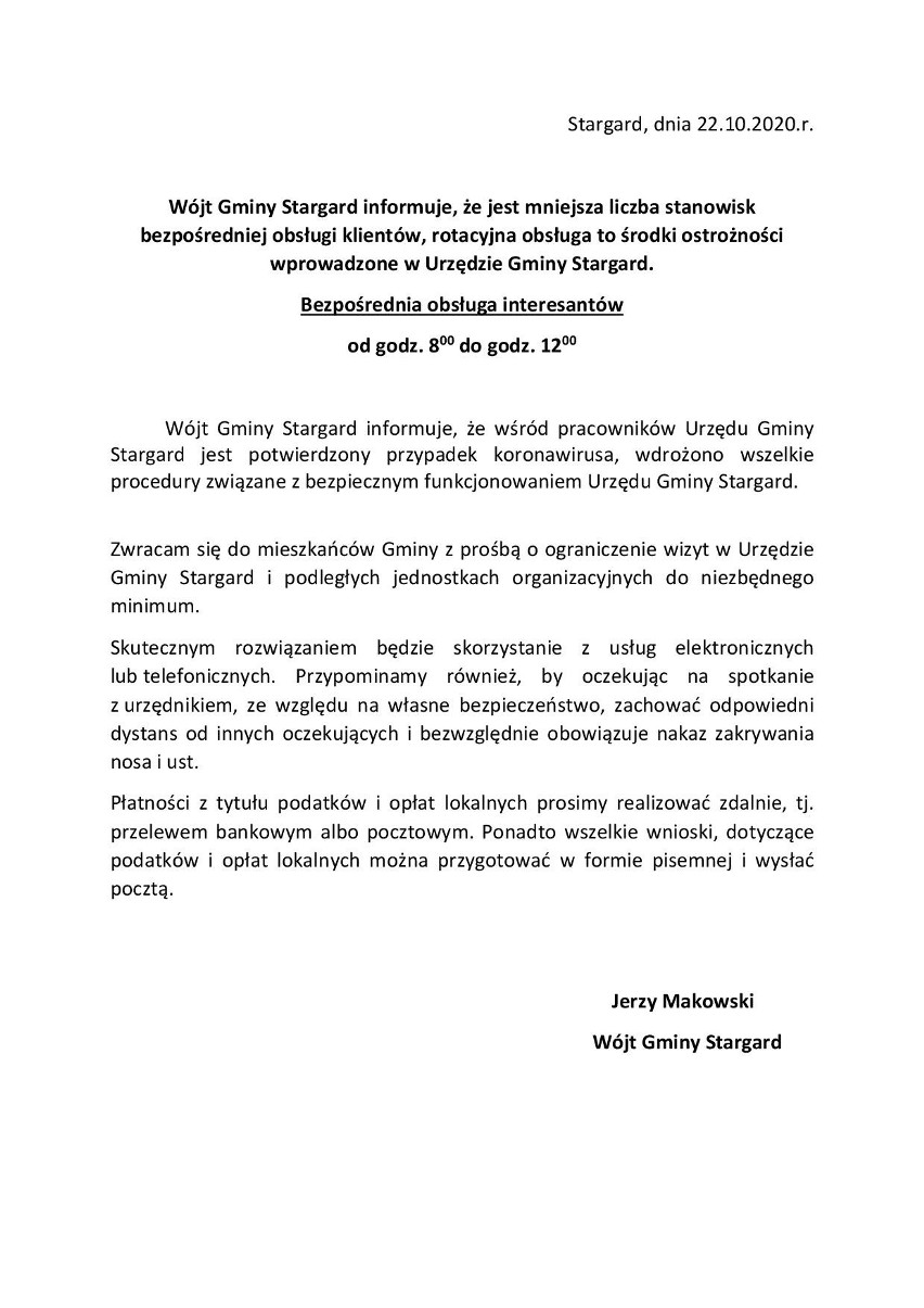 Koronawirus w Stargardzie. Pracownik urzędu gminy zakażony. Wójt prosi o ograniczenie wizyt w urzędzie na Rynku Staromiejskim