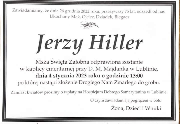 Nie żyje Jerzy Hiller, trener, sędzia lekkoatletyczny oraz wielki miłośnik i pasjonat biegania