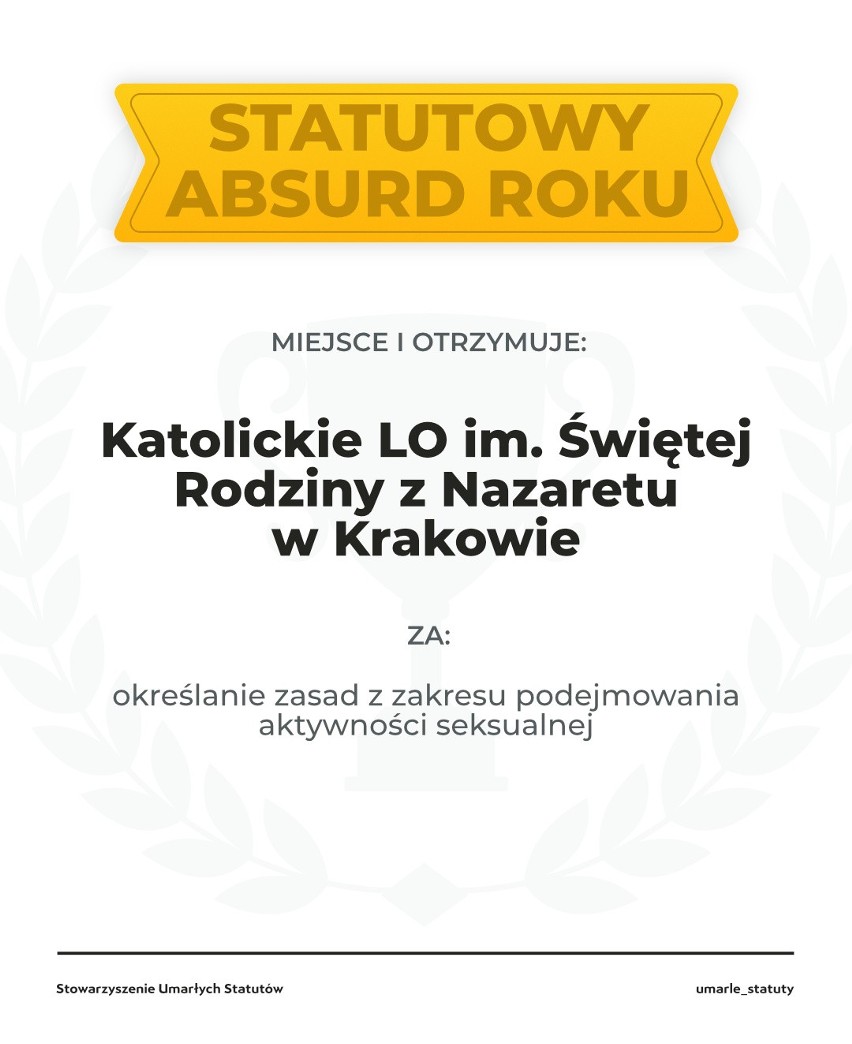 Wrocławskie liceum na podium rankingu Statutowy Absurd Roku 2021. Wyżej tylko zakaz uprawiania seksu poza szkołą