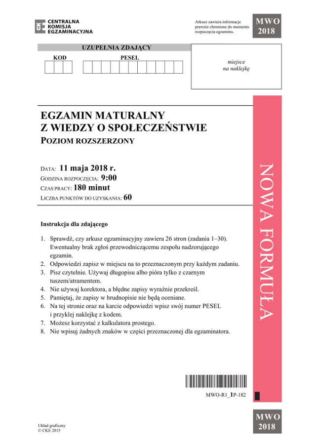 Matura WOS 2018 - wiedza o społeczeństwie Odpowiedzi, Arkusz CKE. Matura z WOS-u Zadania, Pytania