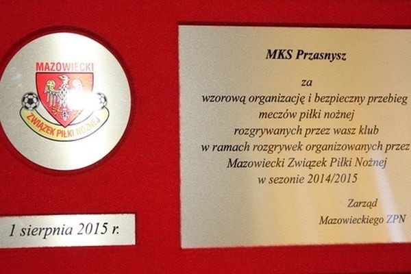 Wyróżnienie przyznane przez MZPN klubowi MKS Przasnysz.