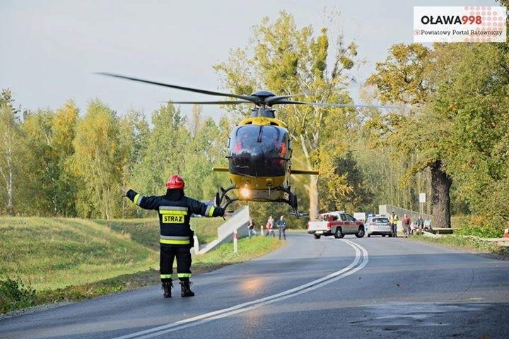 Wypadek pod Wrocławiem. Lądował helikopter LPR [ZDJĘCIA]