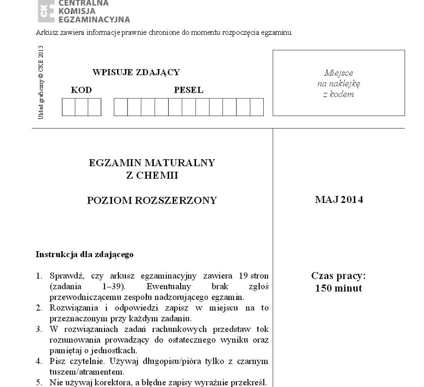 Chemia - arkusz rozszerzony CKE Grudzień 2014 - matura...