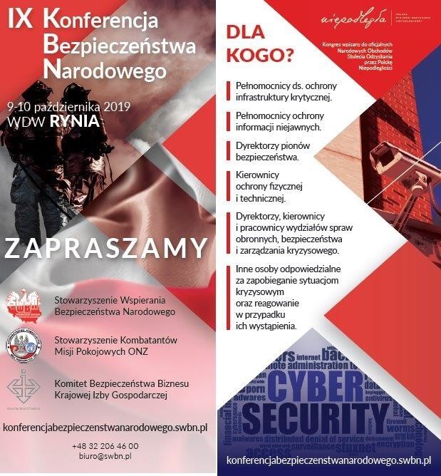  Cyberbezpieczeństwo i ochrona infrastruktury krytycznej na IX Konferencji Bezpieczeństwa Narodowego 9-10 października w Ryni k/Warszawy