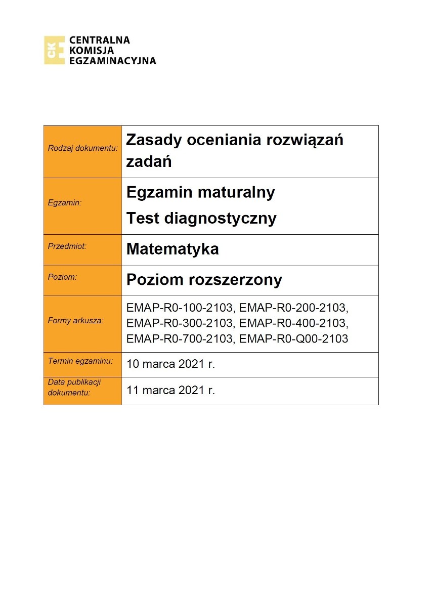 Próbna matura 2021: matematyka poziom rozszerzony. ARKUSZ CKE + ODPOWIEDZI CKE. Czy zadania były trudne? Rozwiązania z 10.03.2021