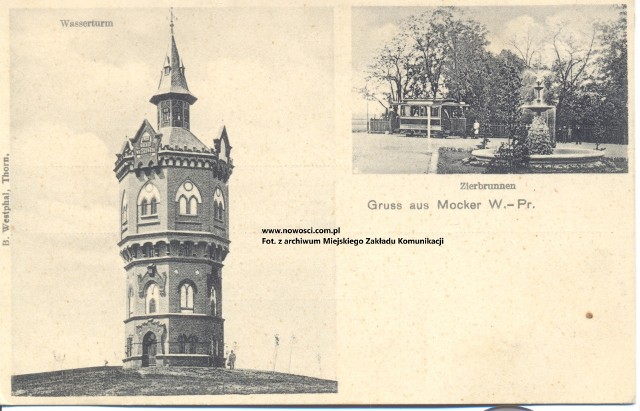 Waserka, czyli wieża ciśnień z Mokrego na pocztówce z początku XX wieku