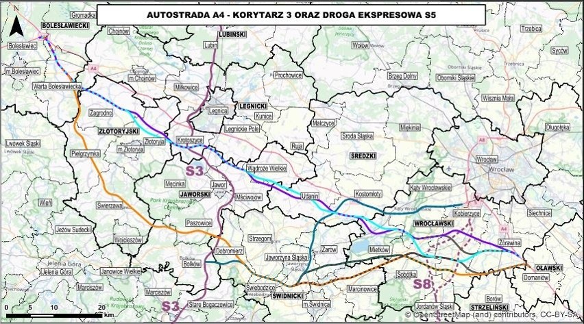 Proponowany korytarz 3 autostrady A4 oraz odcinka...