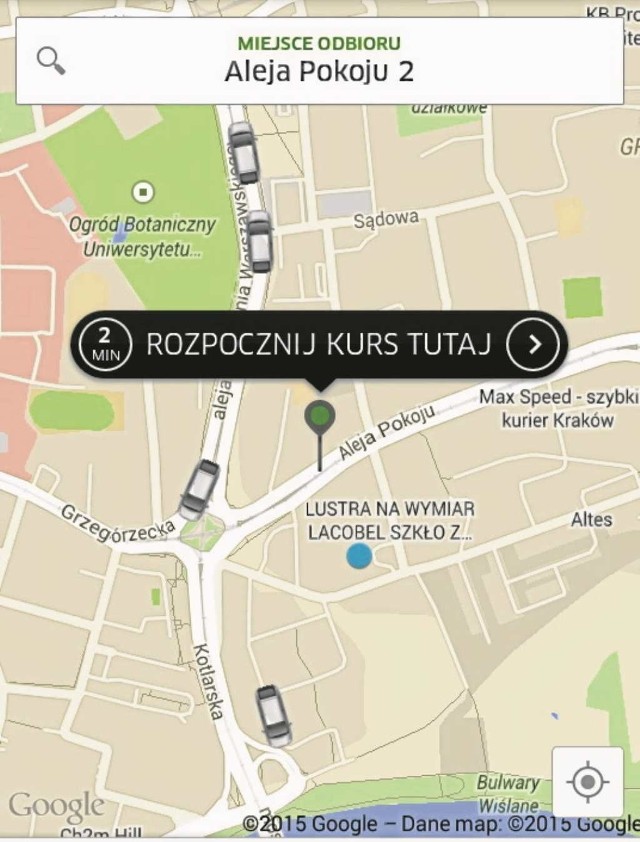 Aplikacja Uber pokazuje, gdzie znajdują się najbliższe samochody