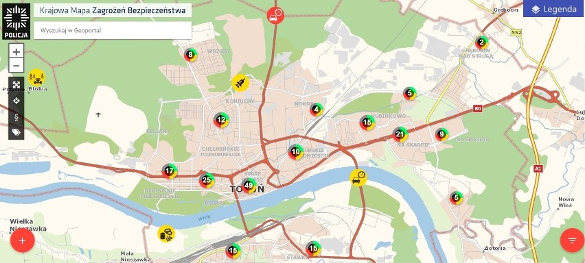 Mapa zagrożeń w Toruniu. Które osiedle "najgroźniejsze"?