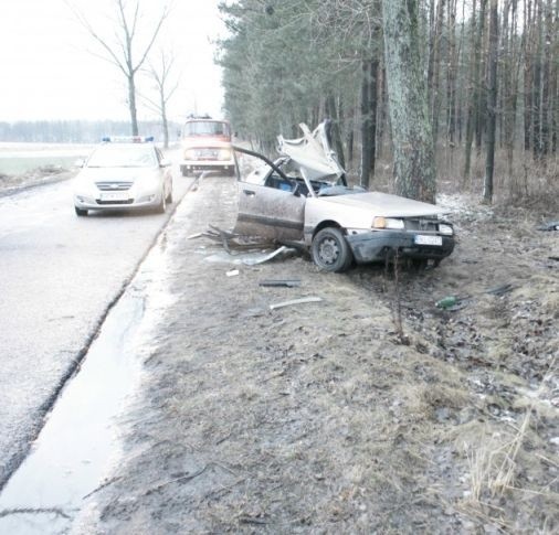 Audi skasowane na drzewie. Kierowca ciężko ranny (zdjęcia)