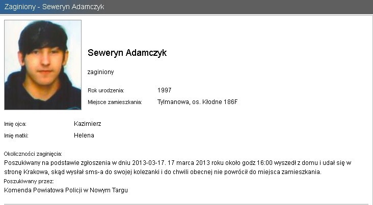 Małopolska: Lista zaginionych osób. Daj znać, jeśli kogoś...