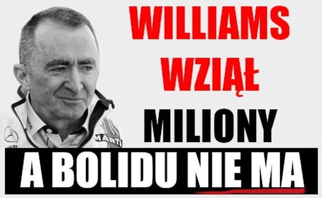 Memy z Robertem Kubicą są hitem polskiego internetu. Zawinił Williams, który nie przygotował bolidu na czas.