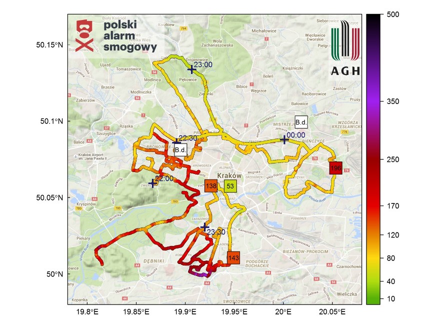 Kolor pomarańczowy oznacza dostateczną jakość powietrza (120...