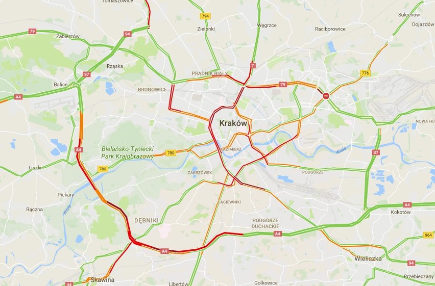 Ciężkie popołudnie kierowców, Kraków stanął w korkach