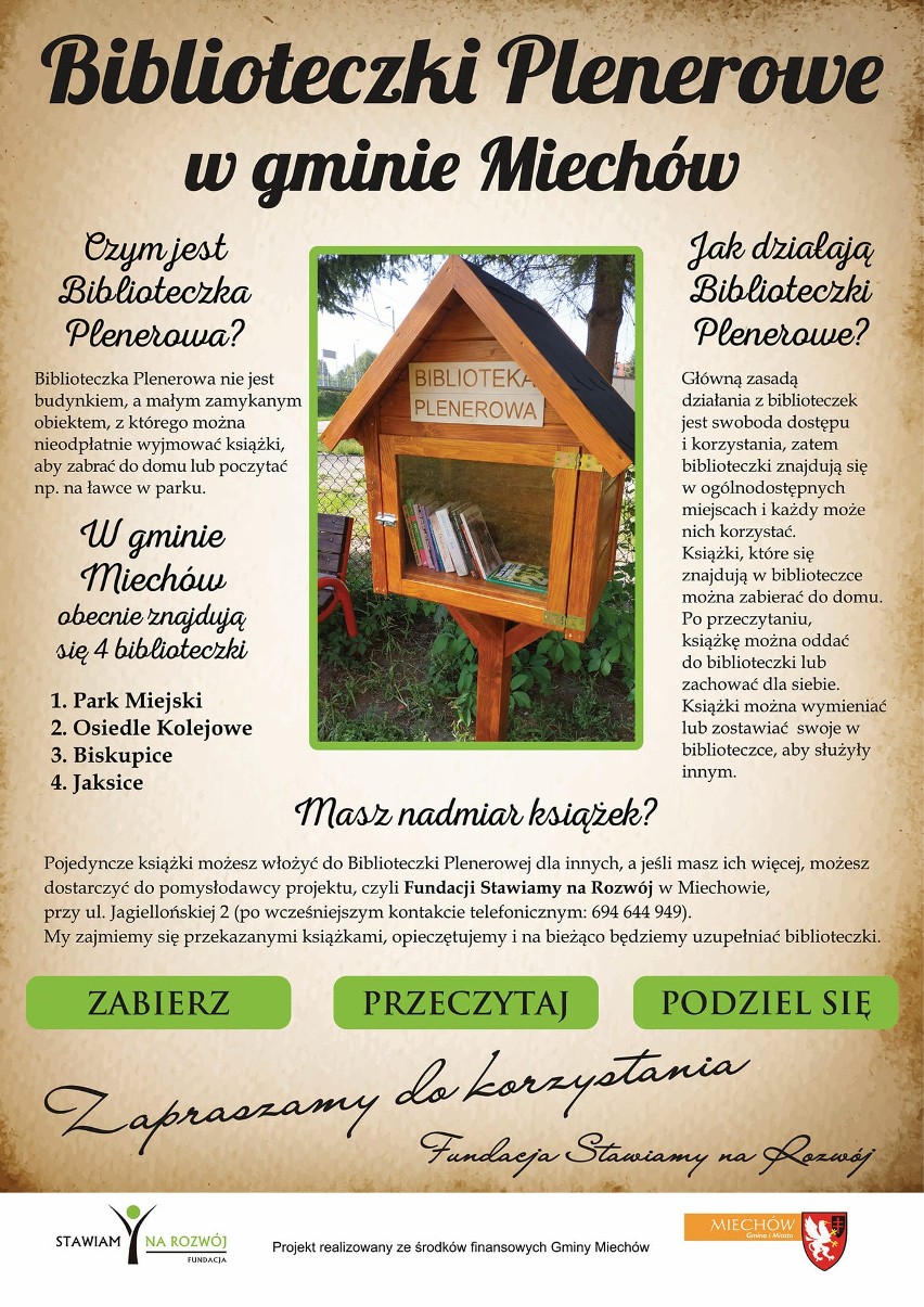 Miechów. Uruchomili biblioteki pod chmurką. Wystarczy sięgnąć po książkę