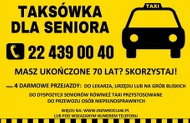 Rusza druga edycja darmowej "Taksówki dla seniora"
