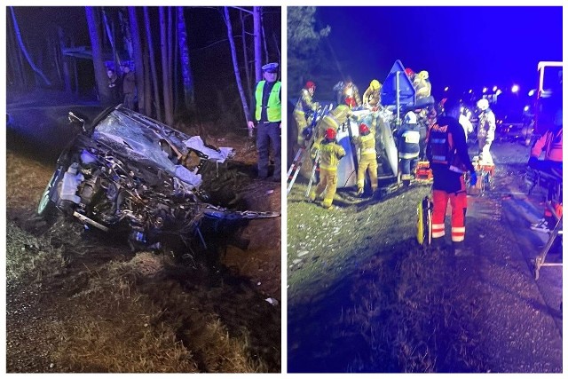 Czołowe zderzenie osobówki z busem na DK8. Dwie osoby trafiły do szpitala.