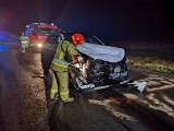 Groźny wypadek w Mieczynie w powiecie włoszczowskim. Samochody zderzyły się z sarną, sześć osób w szpitalu