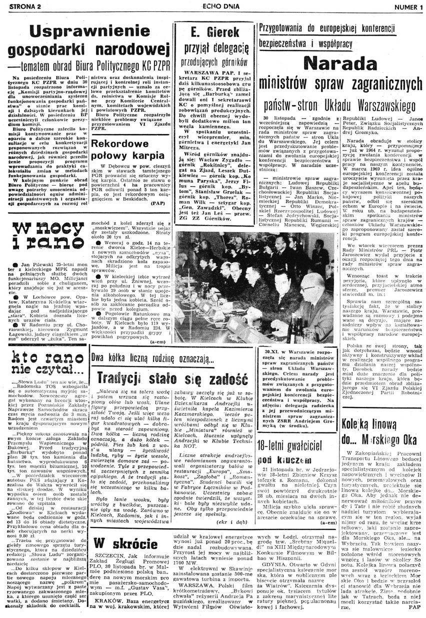 Echo Dnia z 1 grudnia 1971 rok. Tak wyglądał pierwszy numer naszego dziennika 50 lat temu [ZDJĘCIA]