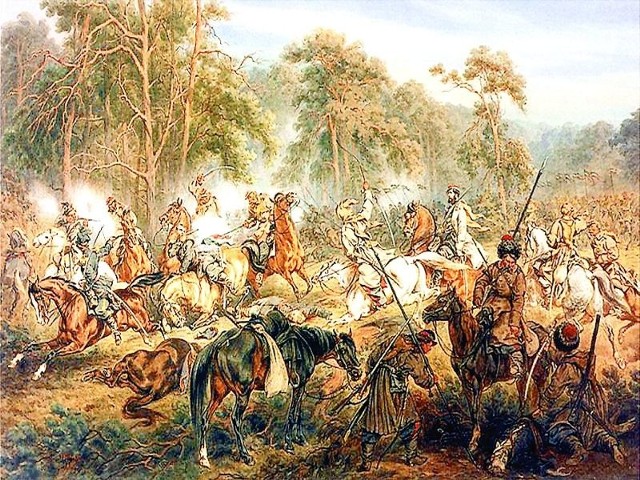 Na obrazie Juliusza Kossaka bitwa pod Ignacewem koło Ślesina, w pobliżu granic powiatu