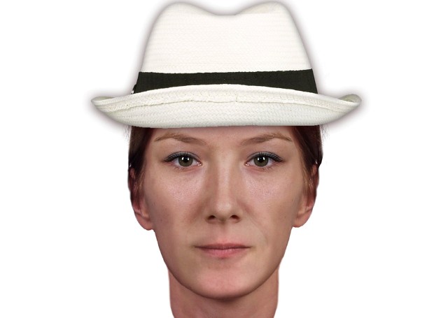 Portret pamięciowy kobiety poszukiwanej przez policję i podejrzewanej o oszustwo.