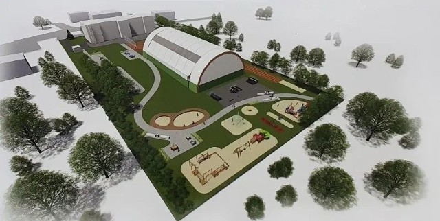 Wizualizacja przyszłego kompleksu rekreacyjnego wokół Szkoły Podstawowej w Markowicach