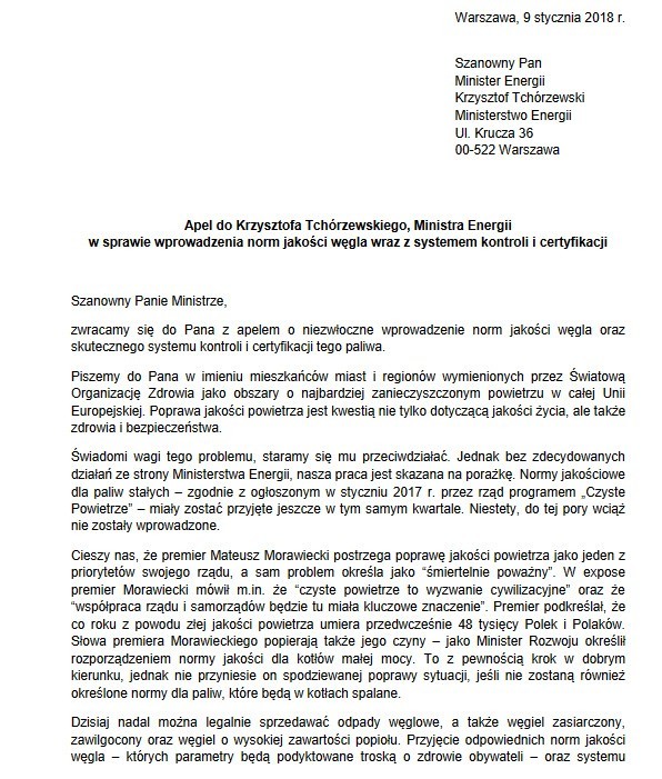 Wprowadźcie normy jakości węgla! Greenpeace i samorządowcy z woj. śląskiego apelują do rządu o wykonanie pierwszego kroku w walce ze smogiem