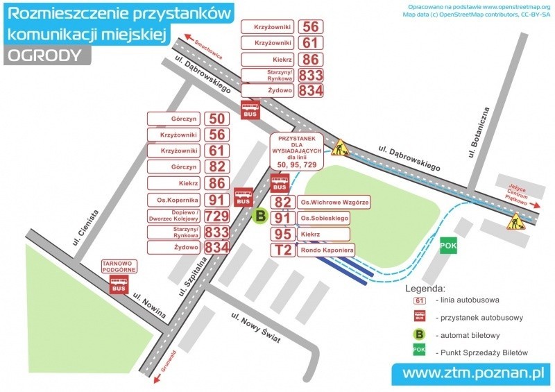 Rozmieszczenie przystanków komunikacji miejskiej na Ogrodach